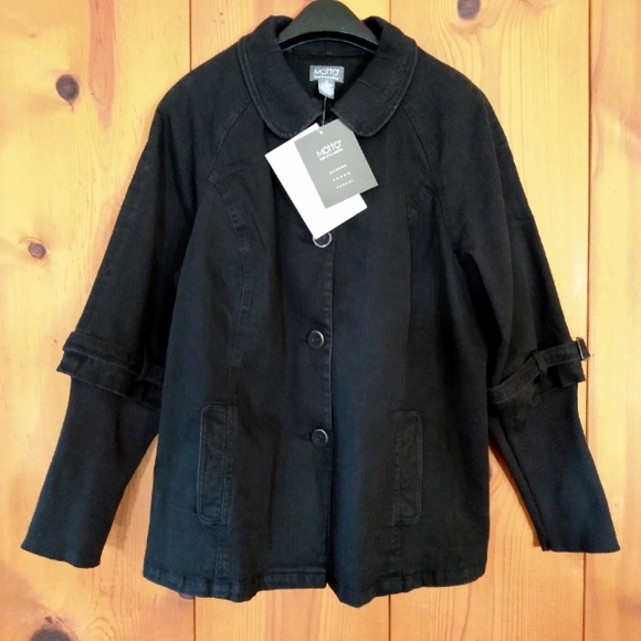 Motto Denim Raglan Button Down Jacket with Ribbed Cuffs - Picture 2 of 10